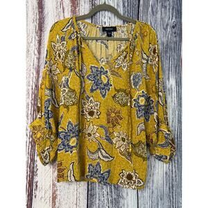 Karen Kane Women's Yellow Flower Print Blouse Small